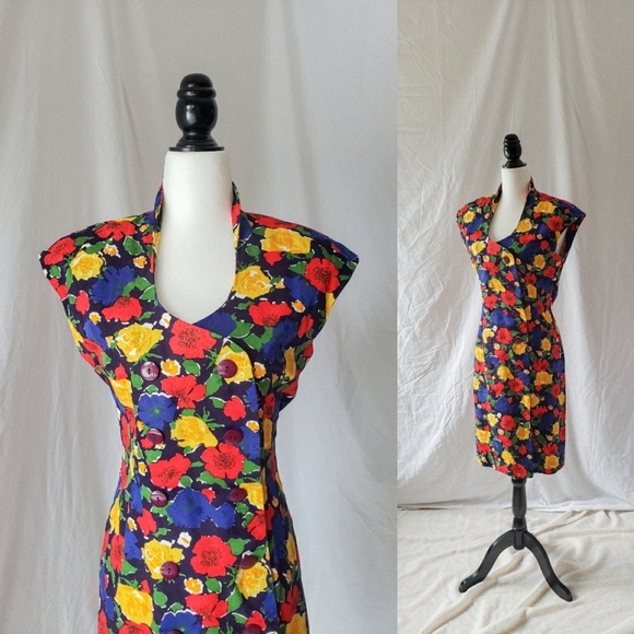 Retro sand double breasted cotton eyelet dress.